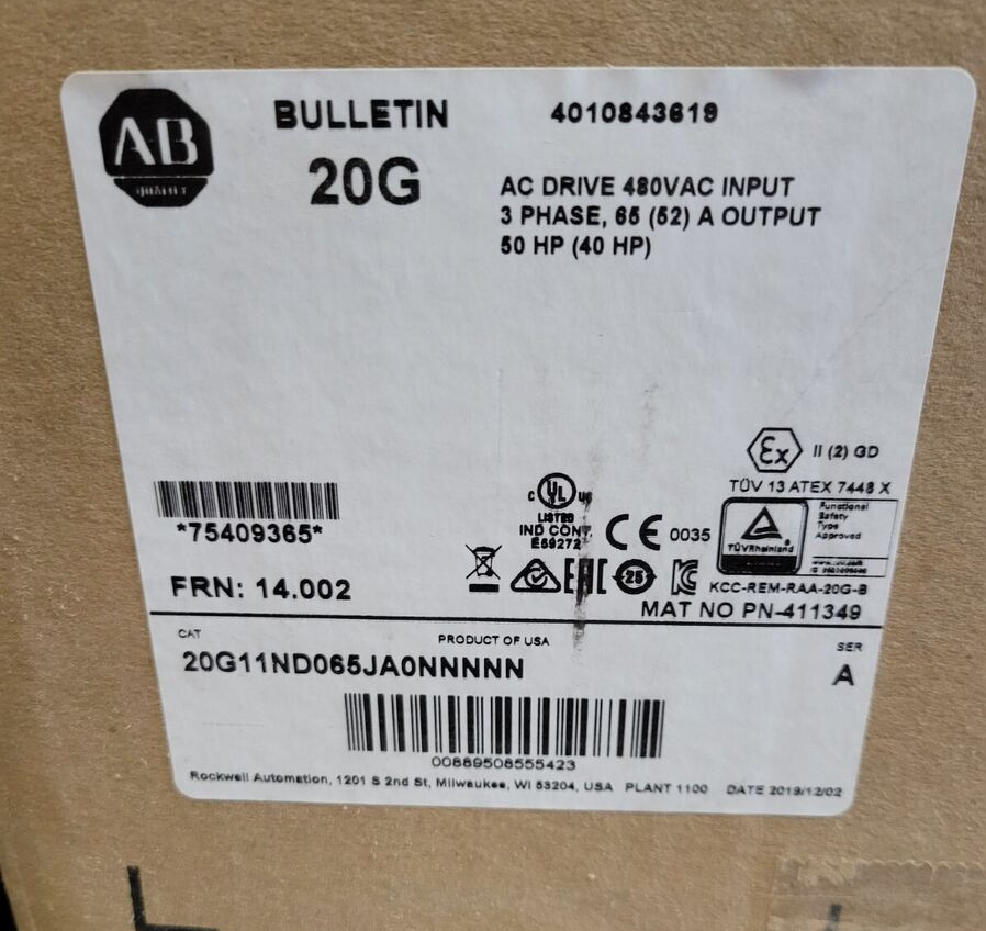 20G11ND065JA0NNNNN Allen-Bradley PowerFlex Air Cooled 755 AC Drive US Free Tax