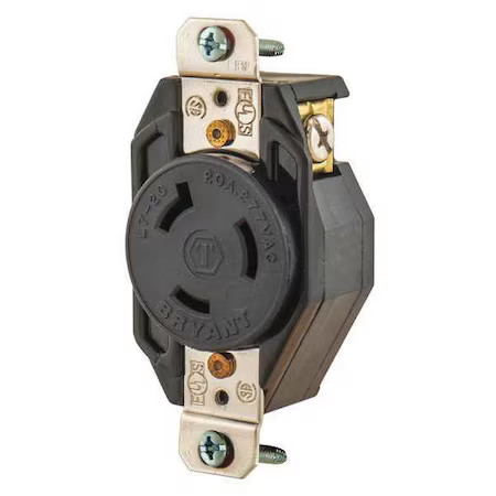 Bryant 70720Fr Locking Receptacle, L7-20R, 20 A, 277V Ac, Single Phase, 2 Pole,