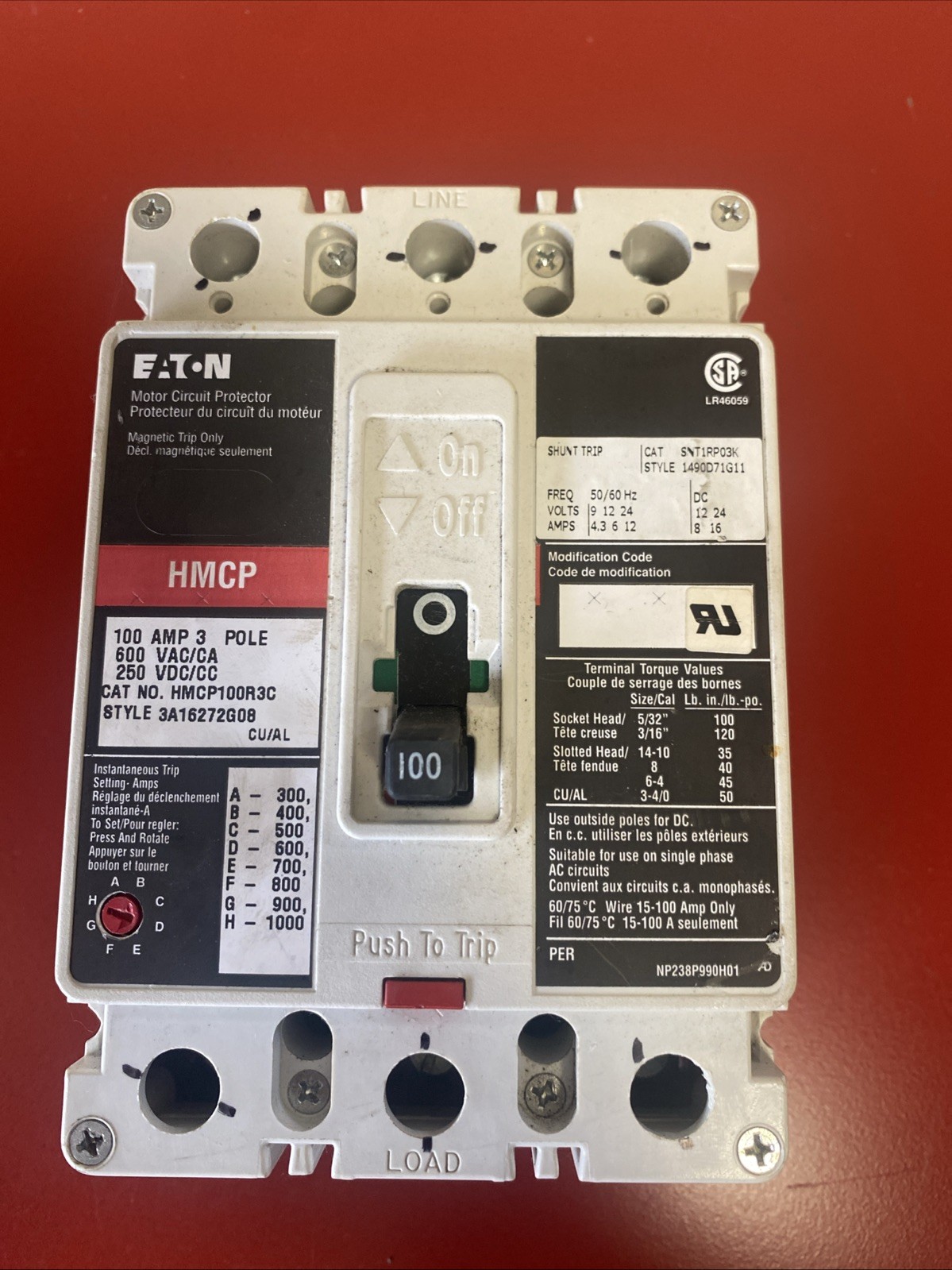 EATON HMCP100R3C HMCP 100 Amp Motor Protector Circuit Breaker 3P 600v *CHIPPED*