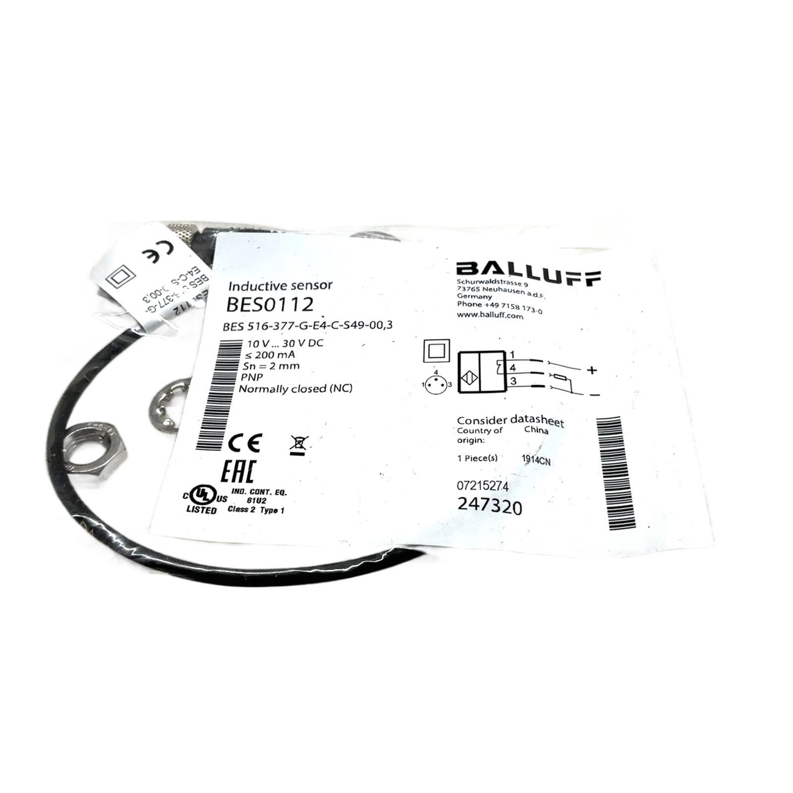 BES0112 BES 516-377-G-E4-C-S49-00,3 BALLUFF, Balluff Inductive Sensor M5 2mm …