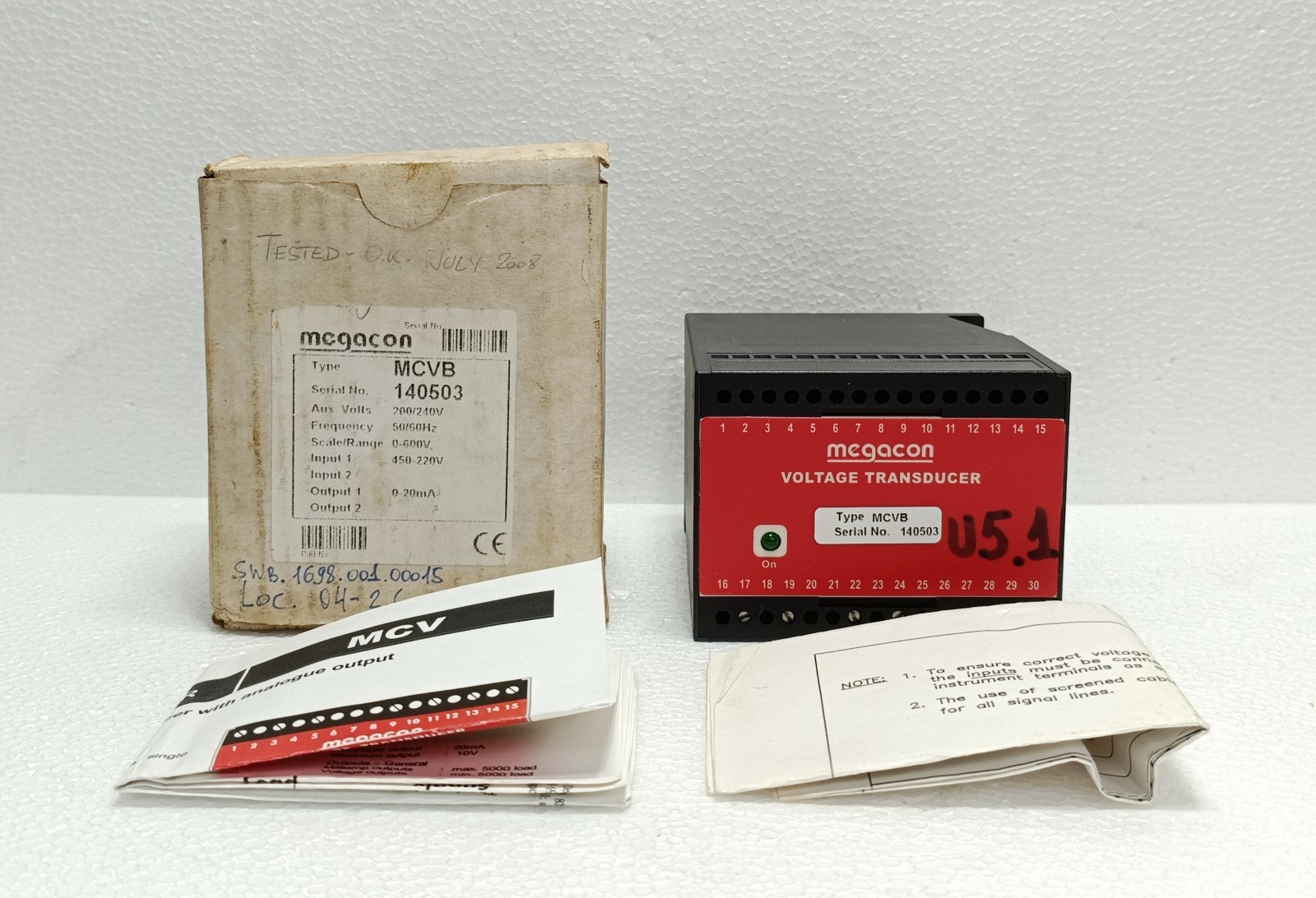 MEGACON MCVB VOLTAGE TRANSDUCER 0-600V 0-20mA MARINE SURPLUS NEW SURPLUS
