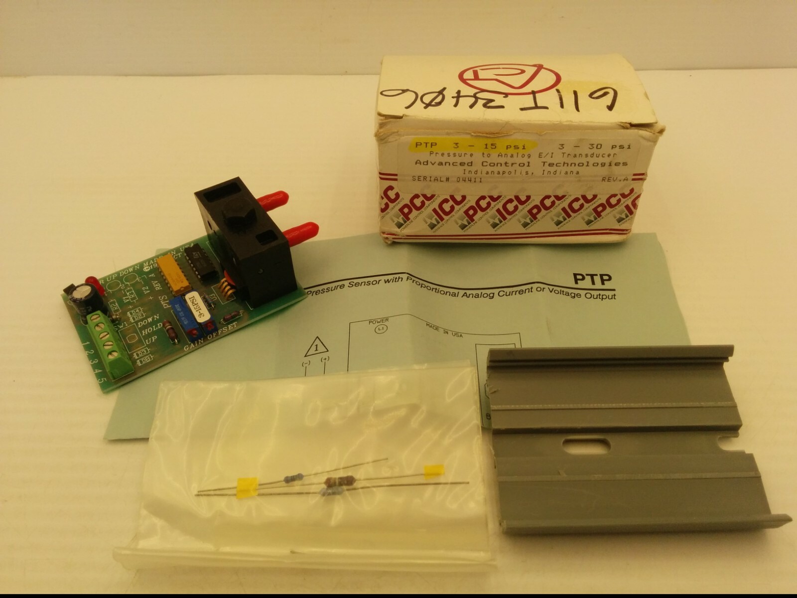 ADVANCED CONTROL TECH. PTP 3-15 PSI PRESSURE SENSOR, ANALOG E/I TRANSDUCER, NIB