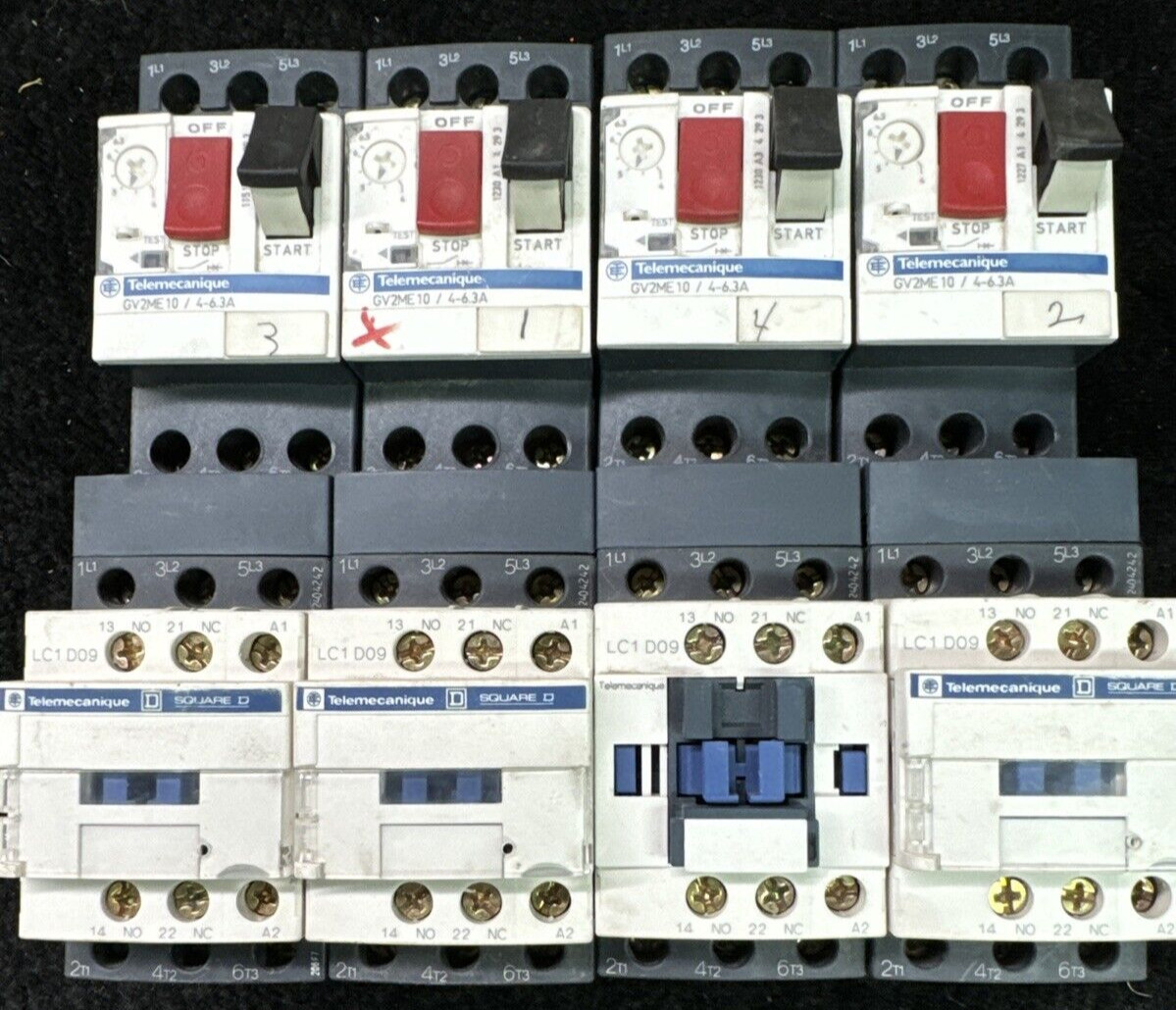 (LOT OF 4) Telemecanique LC1 009, GV2ME10 Manual Motor Starter Overloads 4-6.3