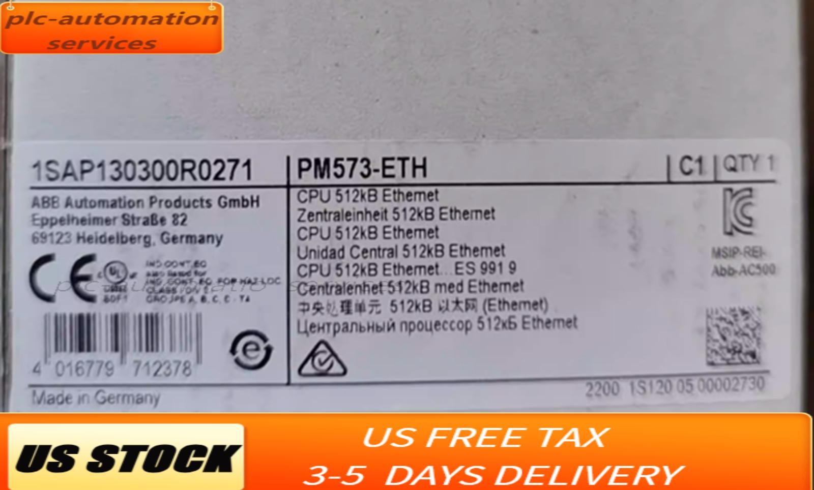 NEW ABB 1SAP130300R0271 CPU 512KB ETHERNET PM573-ETH US Free TAX