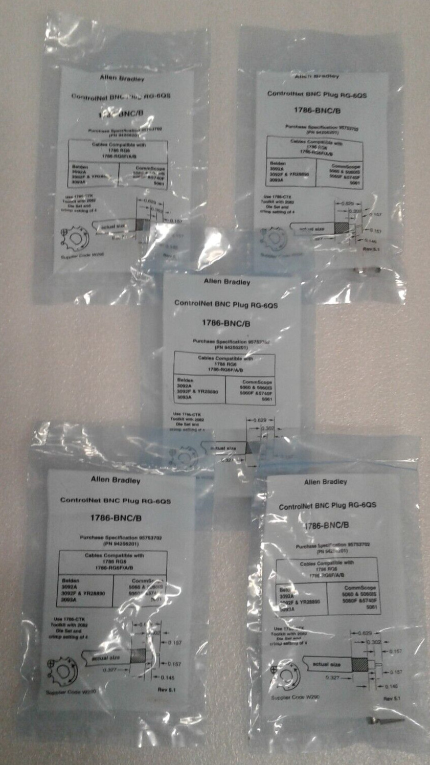 Lot of 5 Allen Bradley 1786-BNC/B ControlNet BNC Plug RG-6QS – Factory Sealed