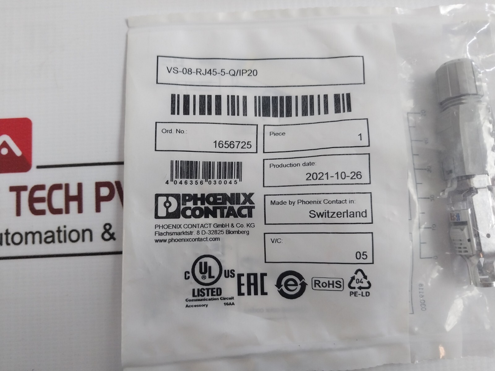 PHOENIX CONTACT VS-08-RJ45-5-Q/IP20 Ethernet Connector 1656725