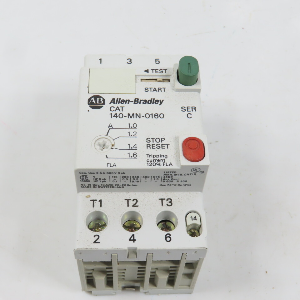 Allen Bradley 140-MN-0160 Ser C Manual Motor Starter / Protector 1HP 1.0-1.6A