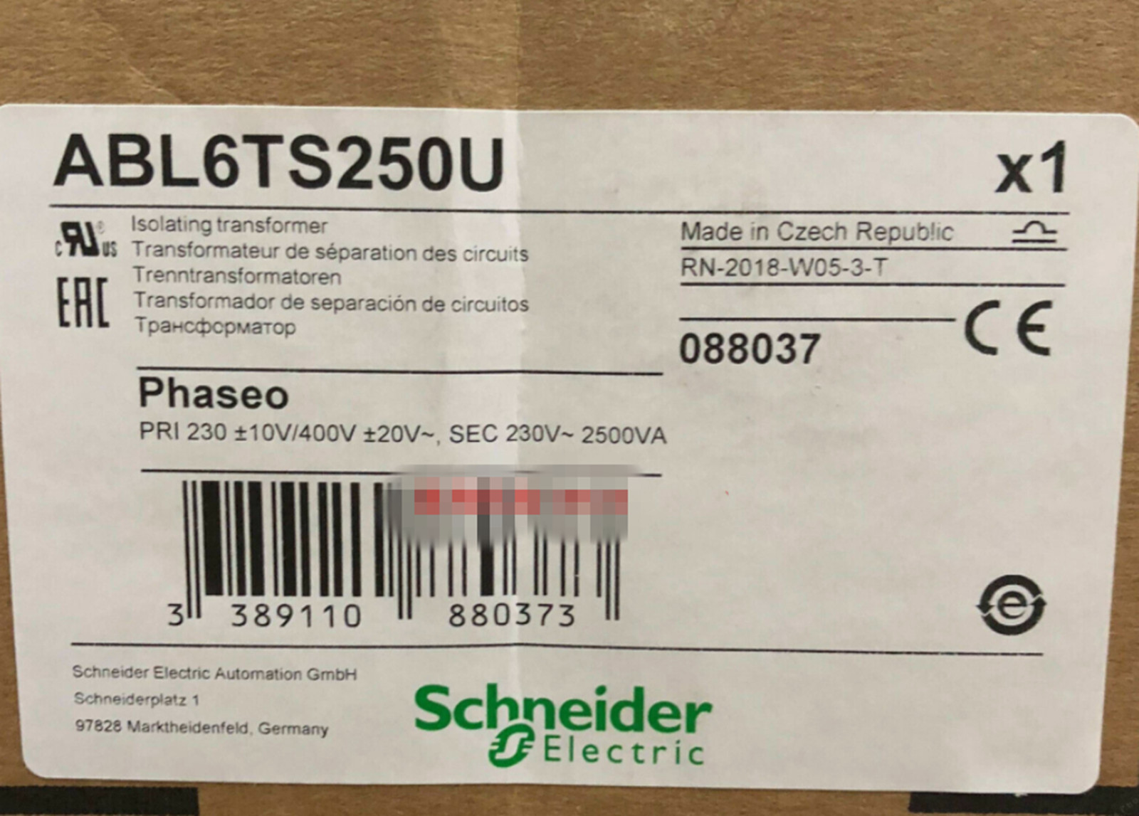 NEW Schneider ABL6TS250U