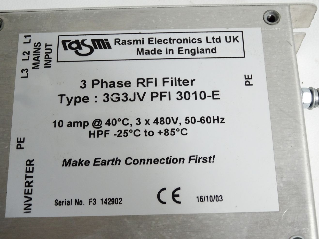 Rasmi Electronics 3 Phase RFI Filter 3G3JV-PFI-3010-E