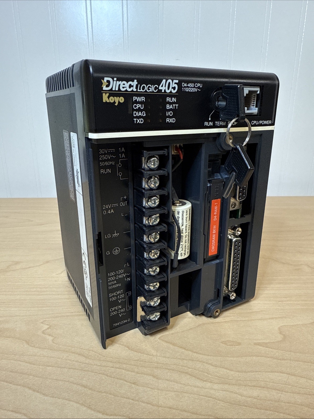 Automation Direct D4-450 Direct Logic 405 Koyo CPU PLC Unit – Powers On