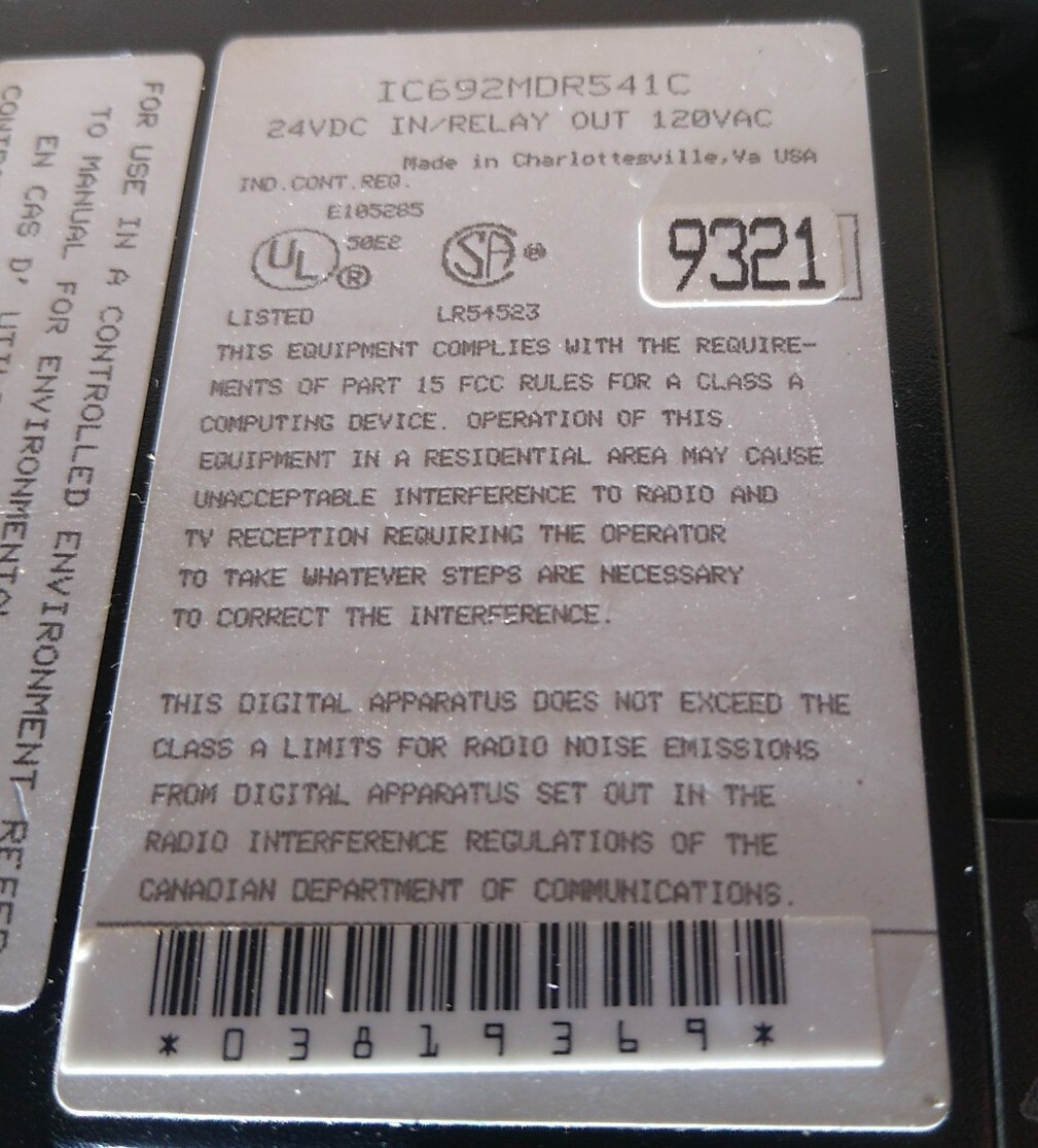 GE FANUC Series 90-20 Programmable Controller IC692MDR541C 24VDC IC692CPU211E