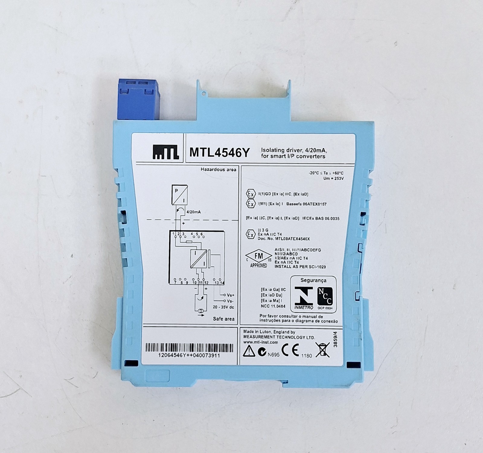 MTL MTL4546Y Isolating Driver, 4/20mA, for Smart I/P Converters