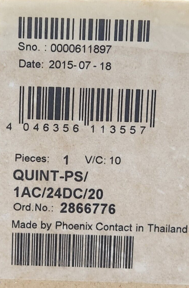 PHOENIX CONTACT QUINT-PS/1AC/24DC/20 POWER SUPPLY UNIT 2866776 REV 10