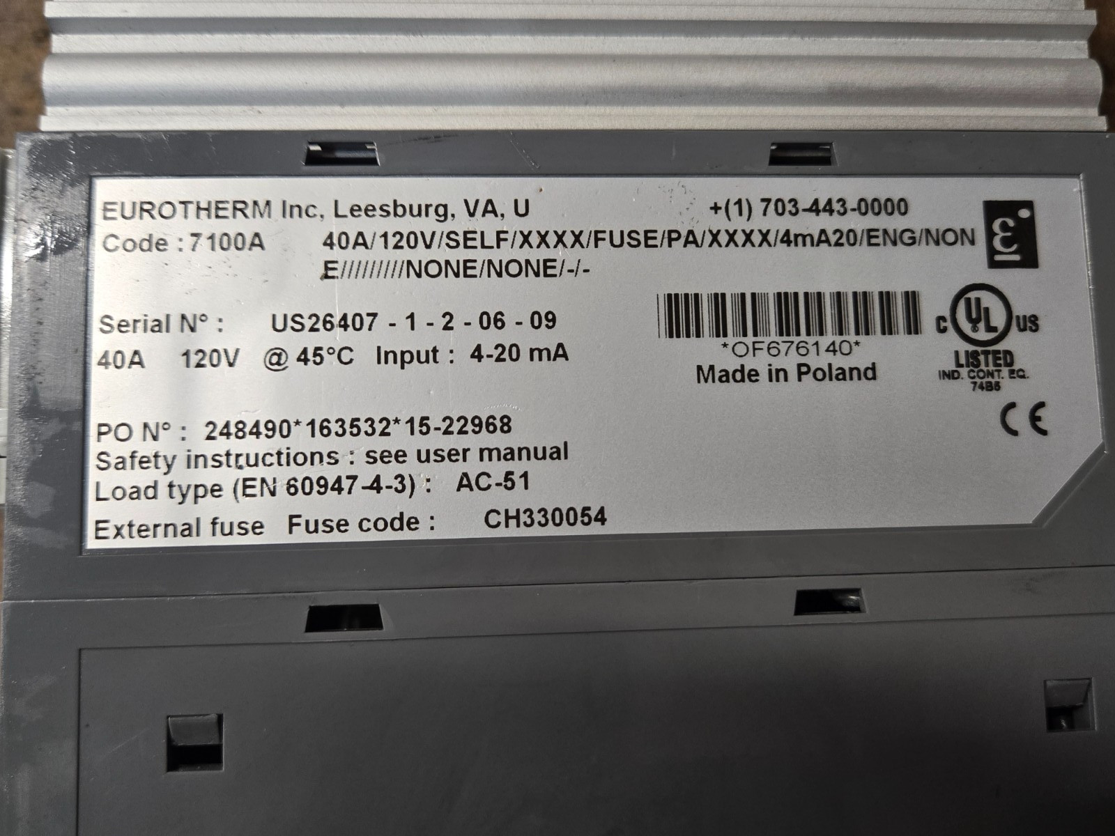 EUROTHERM 7100A Power Controller FOR PARTS FAST FREE SHIPPING b