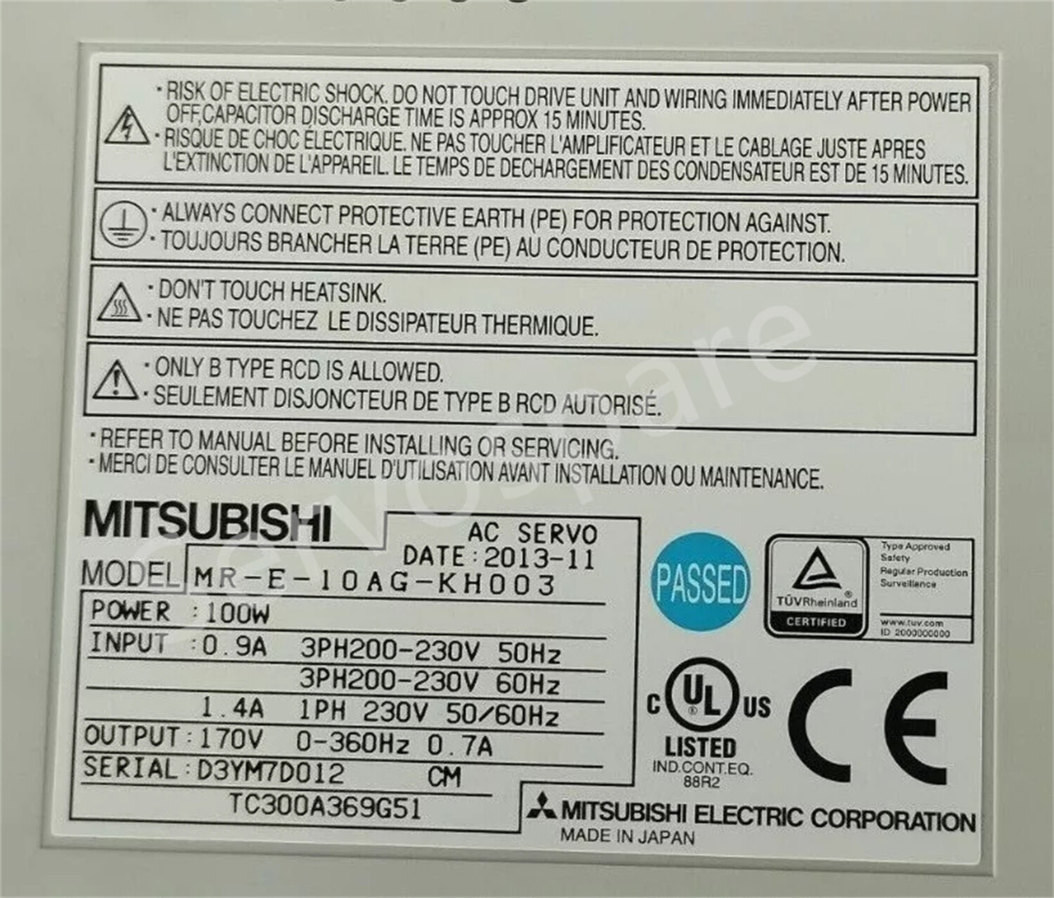 Mitsubishi MR-E-10AG-KH003 Servo Drive One New MRE10AGKH00 Expedited Shipping