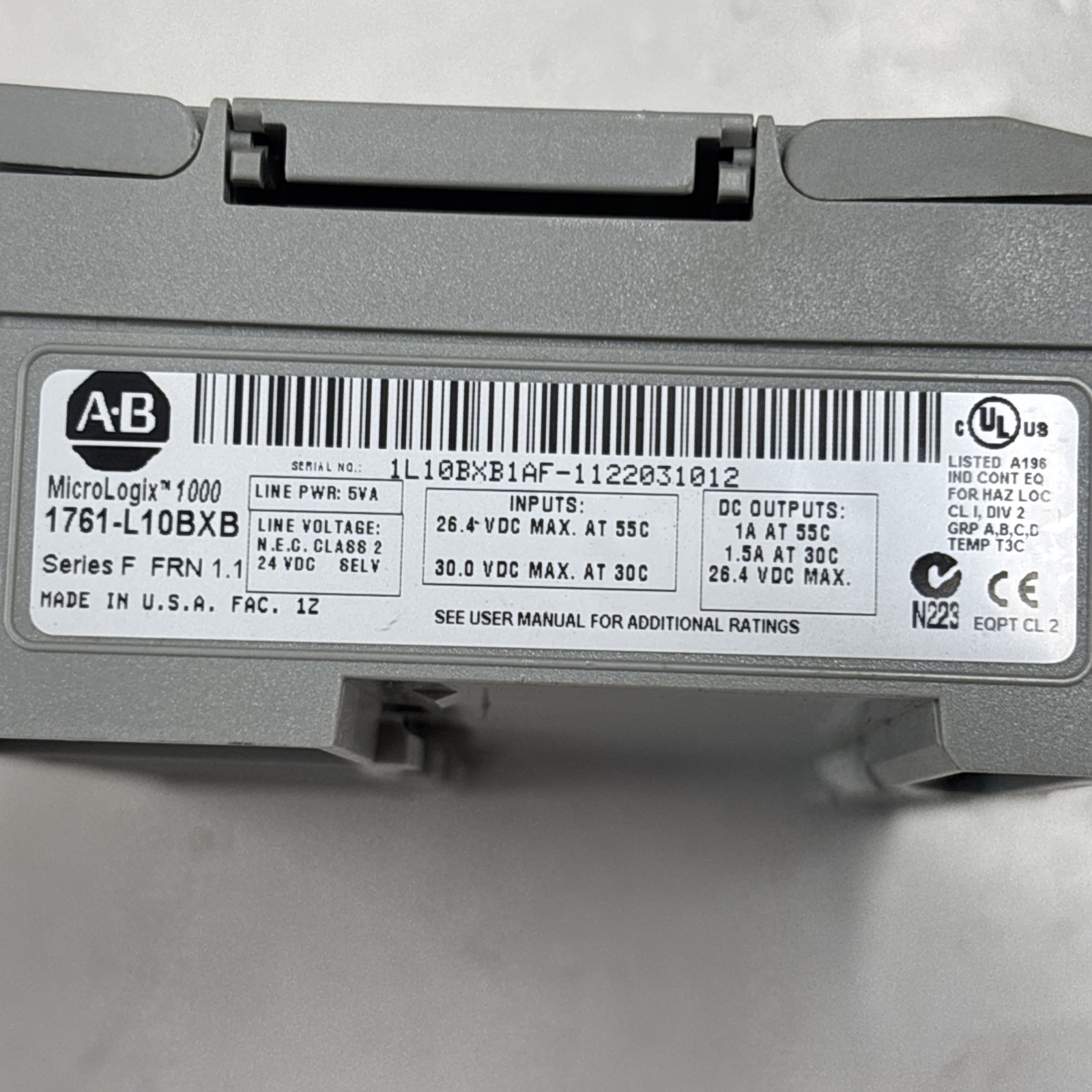 ALLEN BRADLEY 1761-L10BXB Ser. F FRN 1.1 PLC MODULE