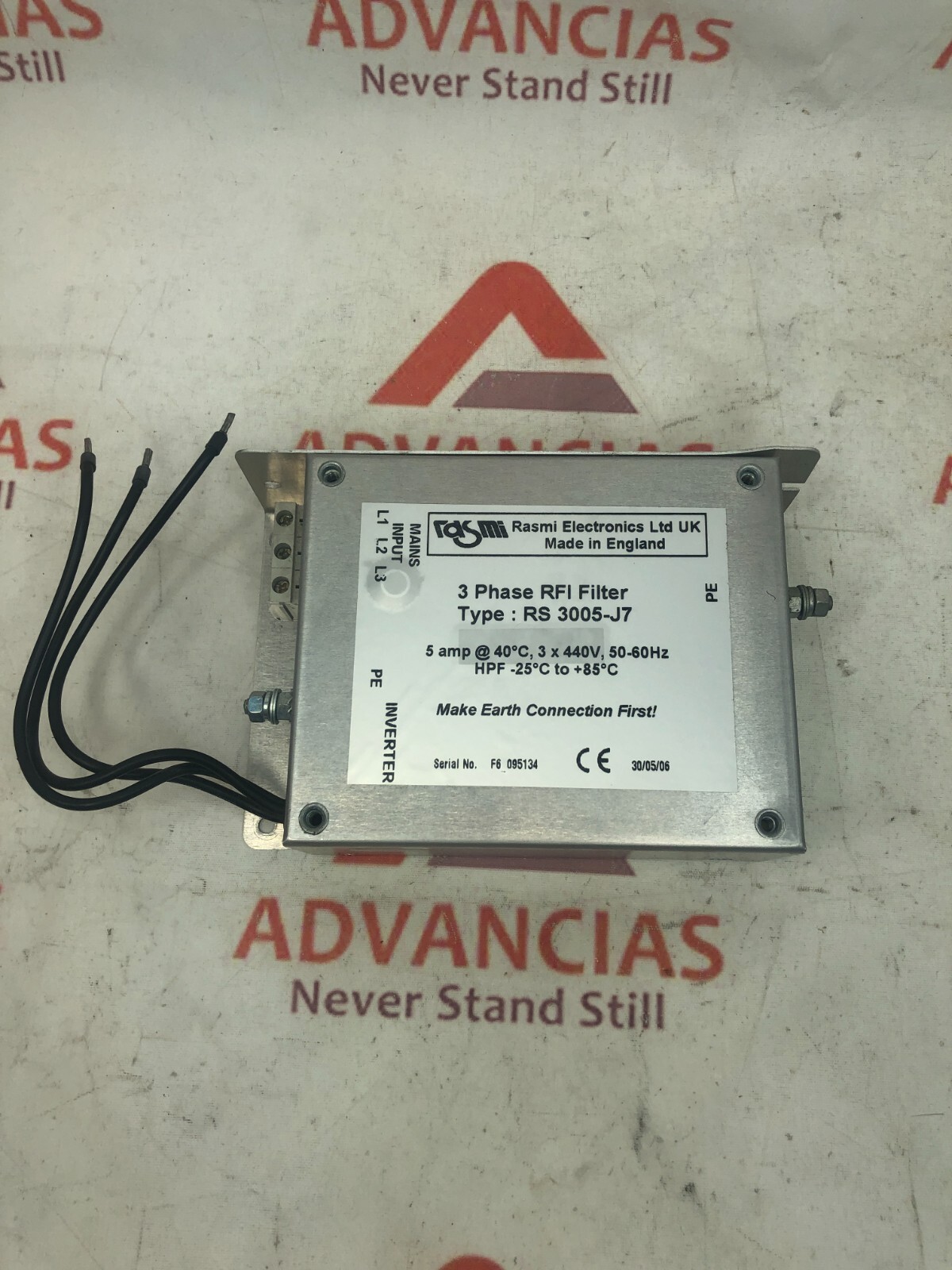 Rasmi Electronics RS3005-J7, 3 Phase RFI Filter, Used.