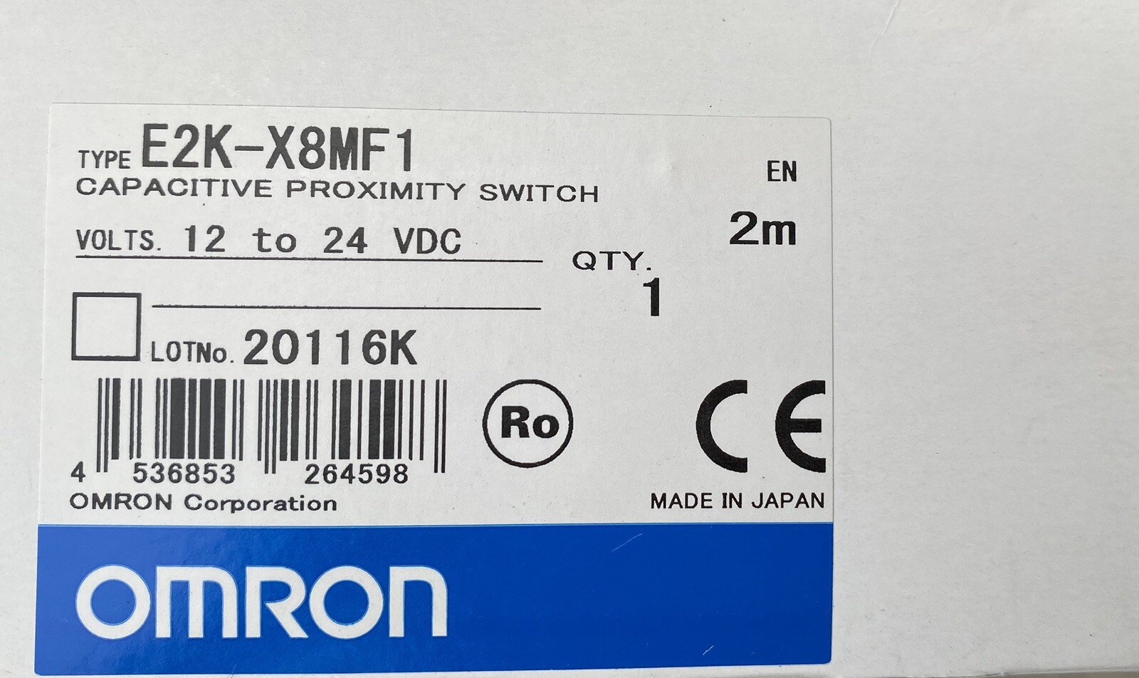 OMRON E2K-X8MF1 Proximity Sensor,Capacitive,30mm,PNP,NO