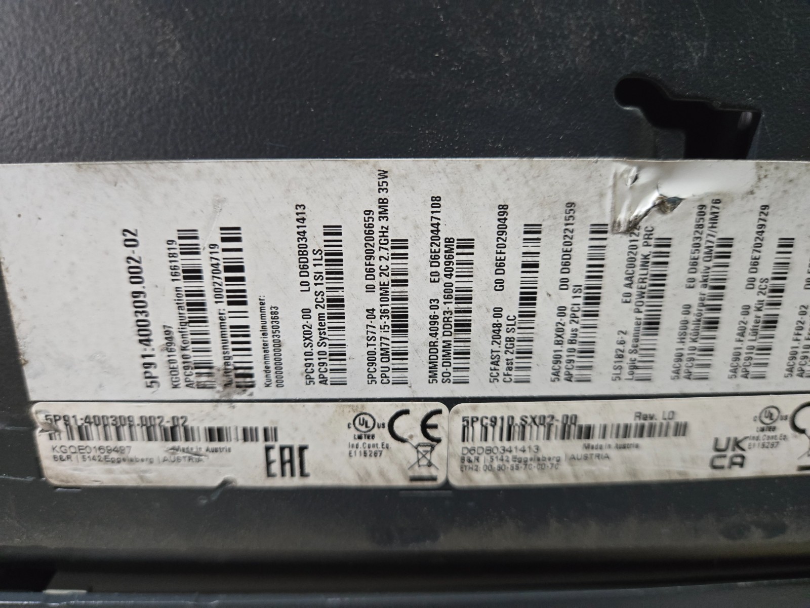 B&R Automation PC 5PC910.SX02-00 REV. L (NEW OUT OF BOX )