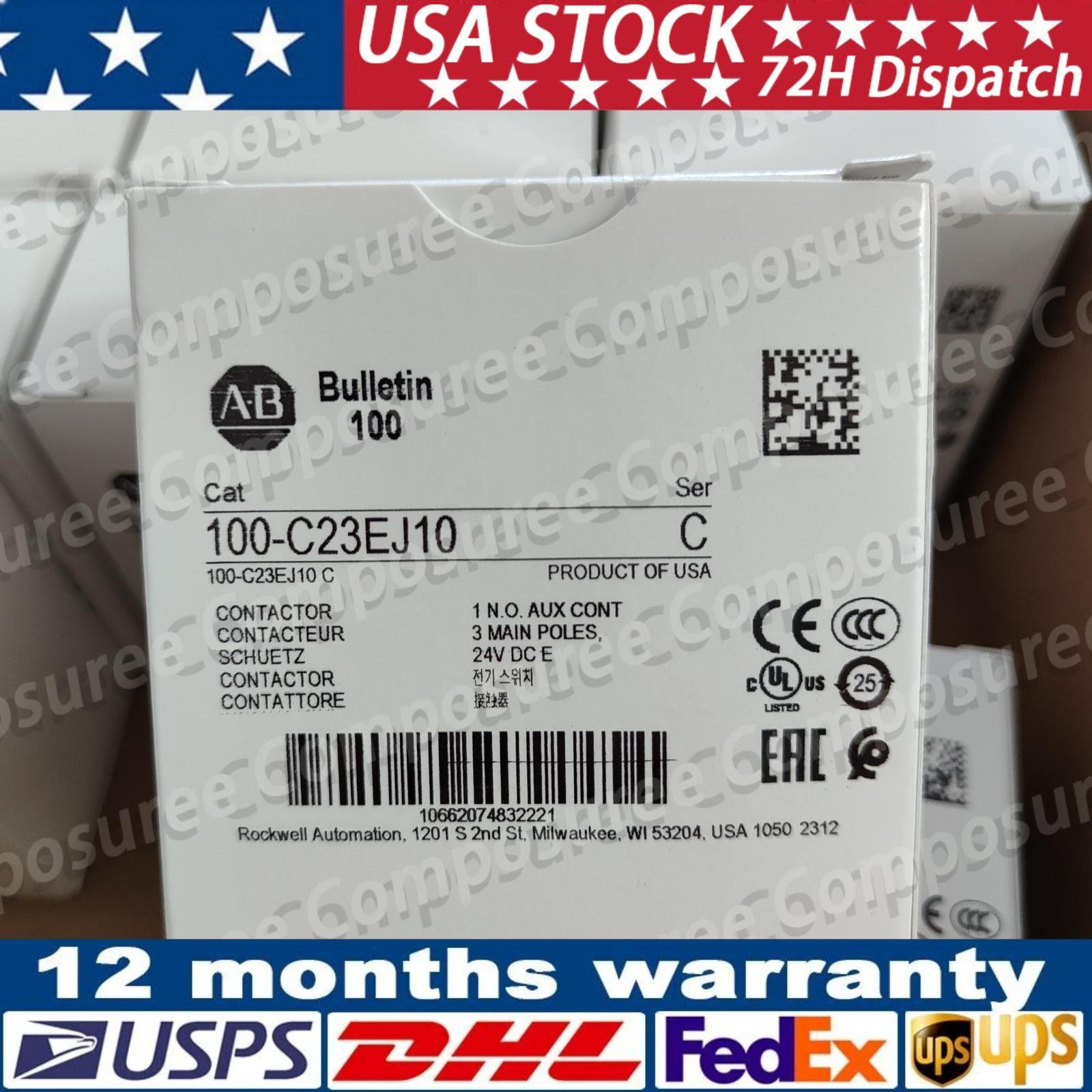 NEW ALLEN-BRADLEY IEC AB 100-C23EJ10 STANDARD CONTACTOR 23 AMP 24VDC US Free Tax