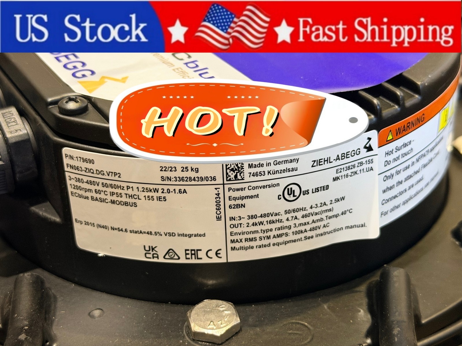 1PCS New ZIEHL-ABEGG FN063-ZIQ.DG.V7P2 Axial-Flow Fan 2.0-1.6A Fast Ship