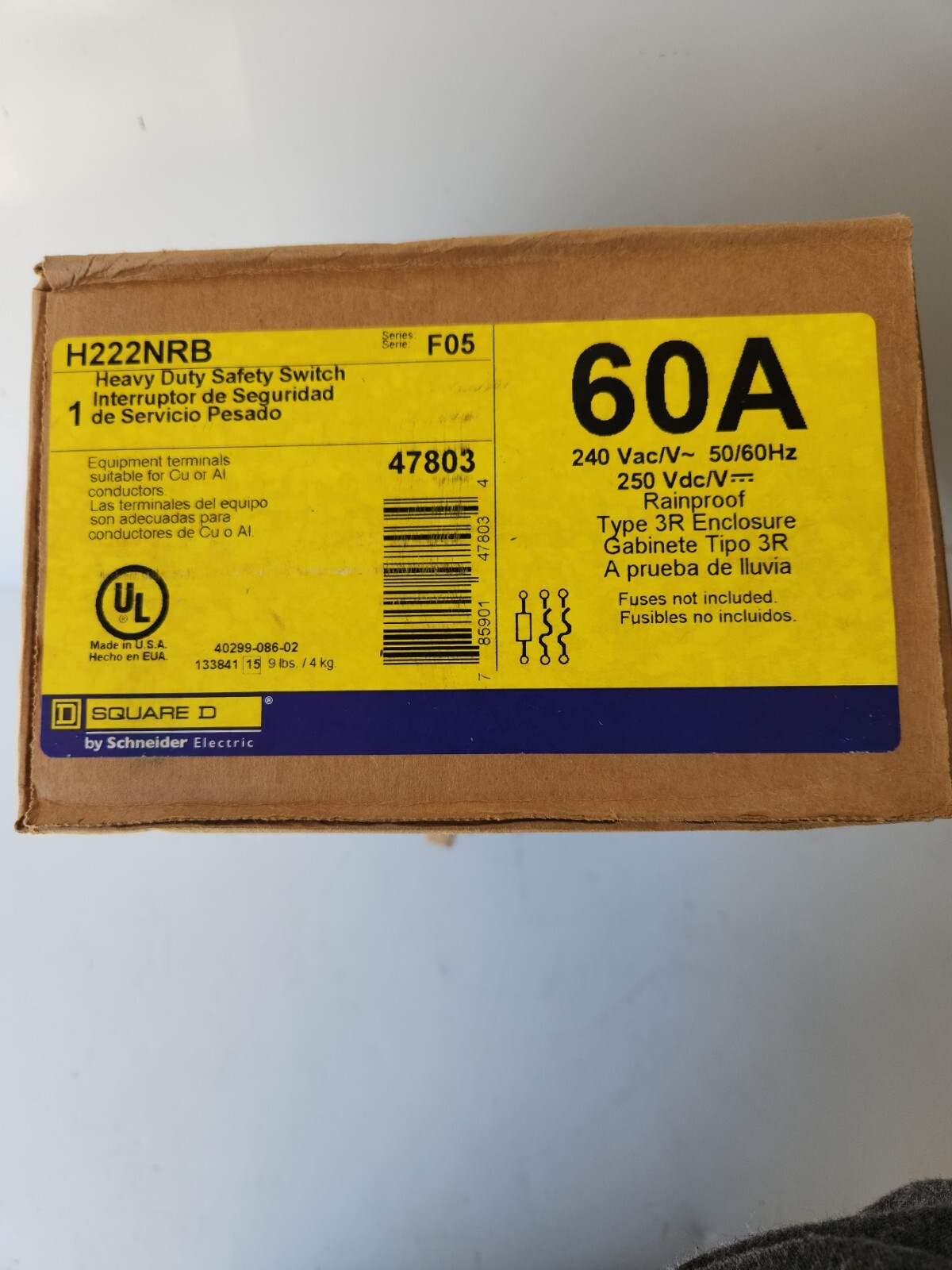 SCHNEIDER ELECTRIC H222NRB 60amp, Rainproof, Fuseable Disconnect (BRAND NEW)