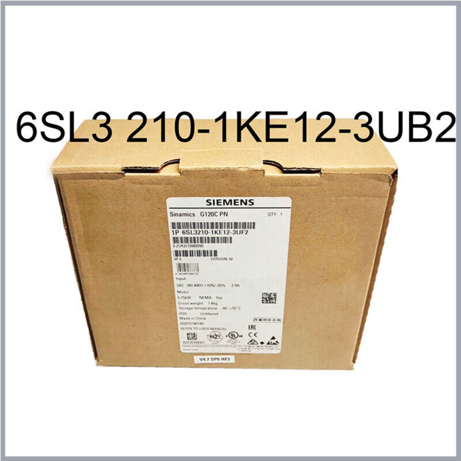 New Siemens 6SL3210-1KE12-3UB2 6SL32101KE123UB2 G120C RATED POWER 0,75KW