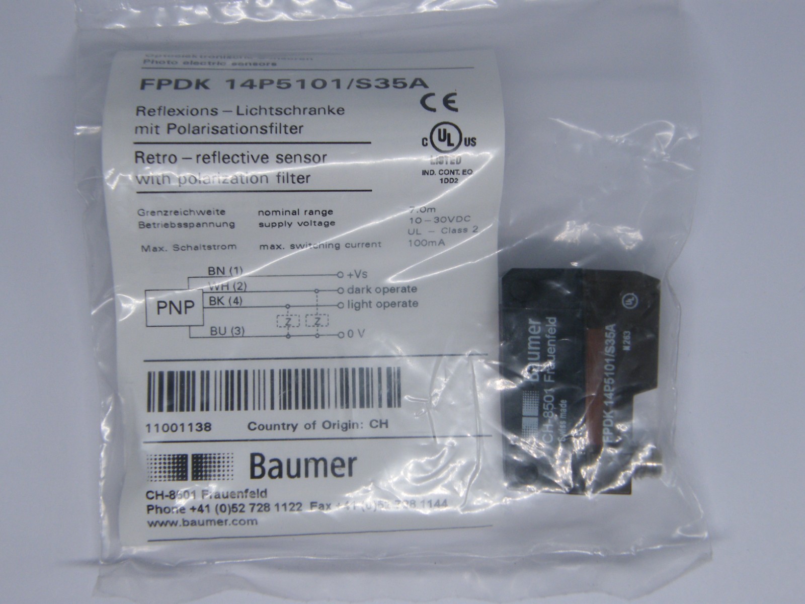 1PCS New For Baumer FPDK 14P5101/S35A Photoelectric Switch Sensor