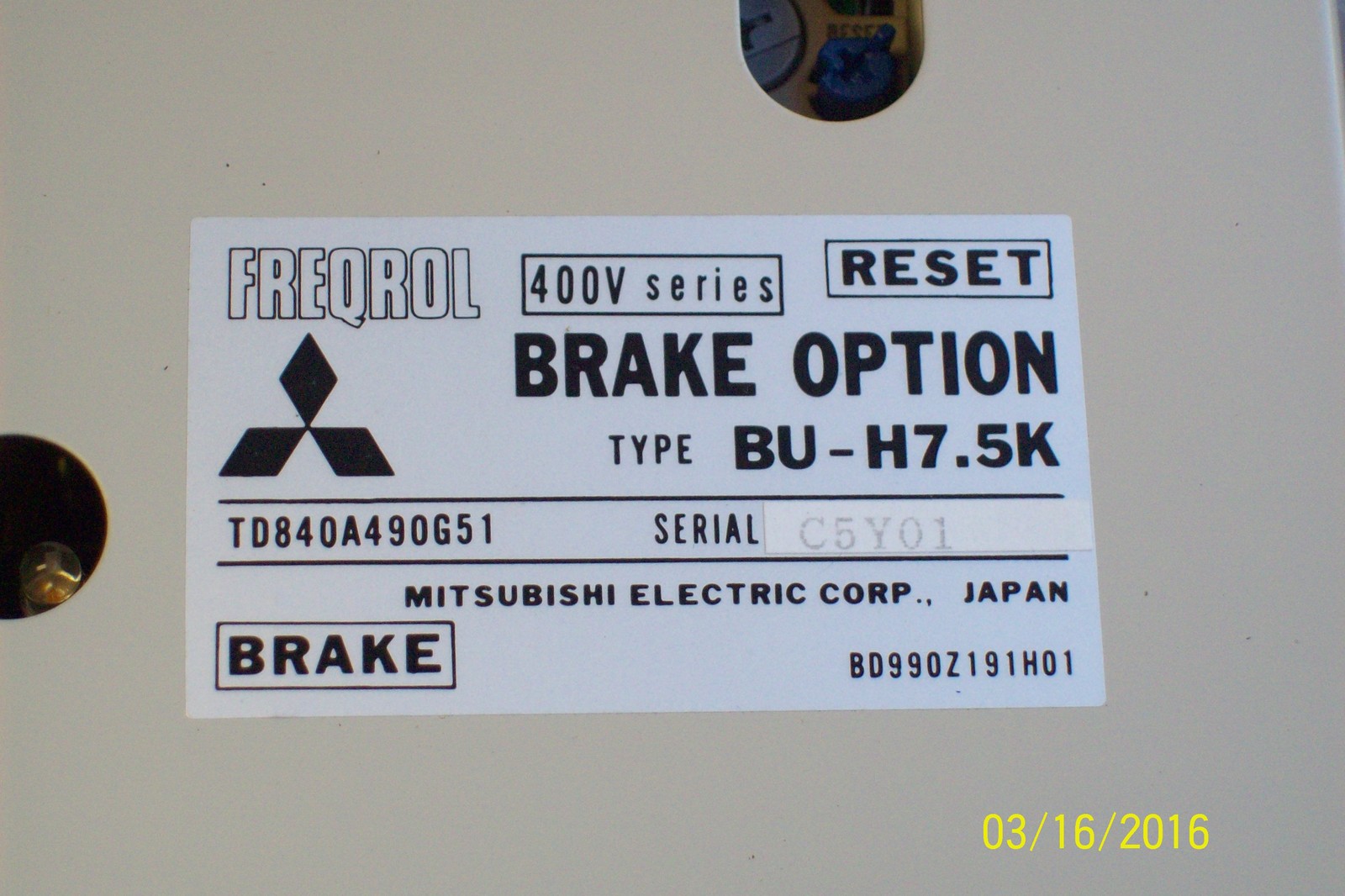 NEW MITSUBISHI TD840A490G51 FREQROL BRAKE OPTION 400V SERIES BU-H7.5K