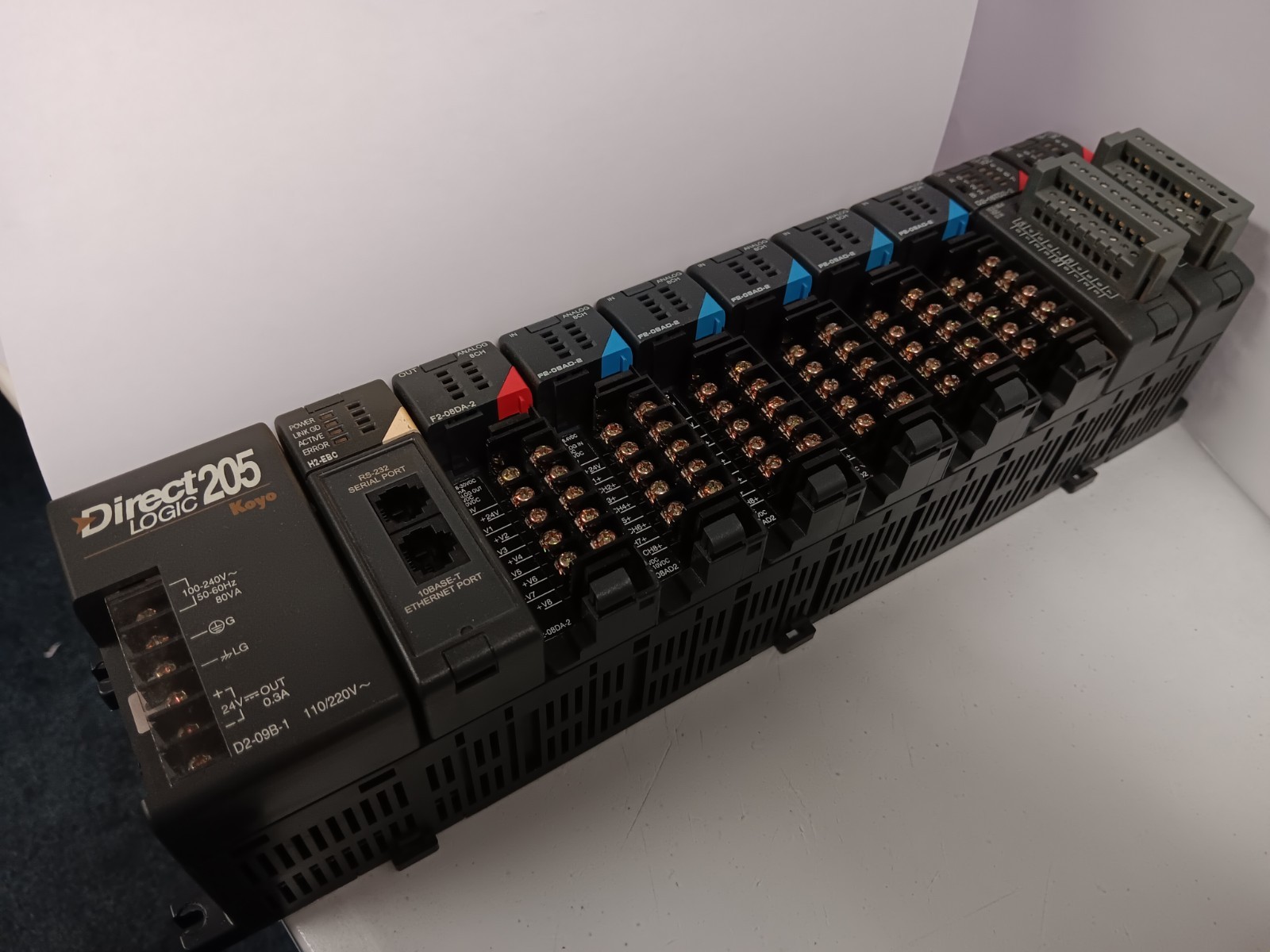 Koyo DirectLogic 205 PLC D2-09B H2-EBC 5x F2-08AD-2 1x F2-08DA-2 Analog Bundle