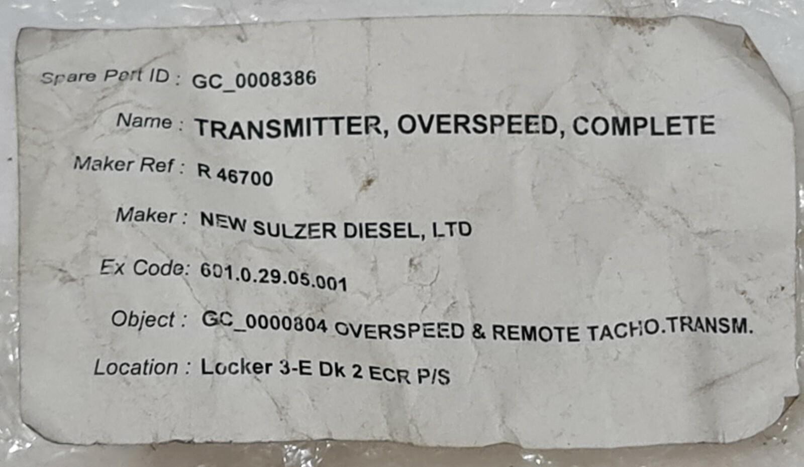 RHEINTACHO TYPE: E1144.006 TACHO – GENERATOR OVERSPEED TRANSMITTER FA 152308