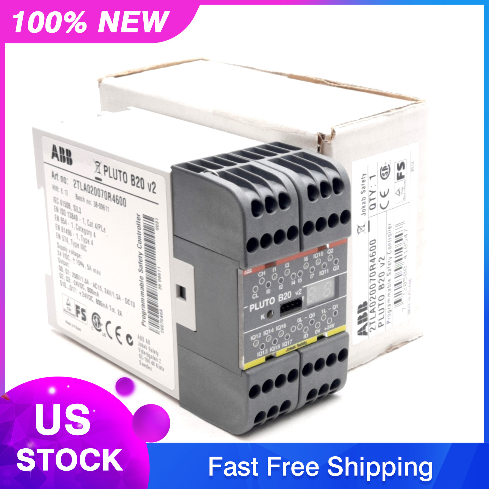 ABB Jokab Safety 2TLA020070R4600 Safety Controller, 24VDC 5A, 16 Input 4 Output