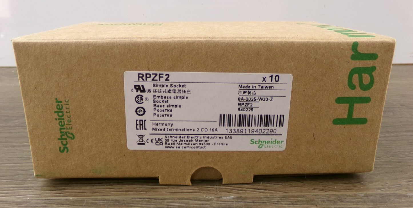New Schneider-RPZF2 Control Relay Socket Base (Box of 10) S7