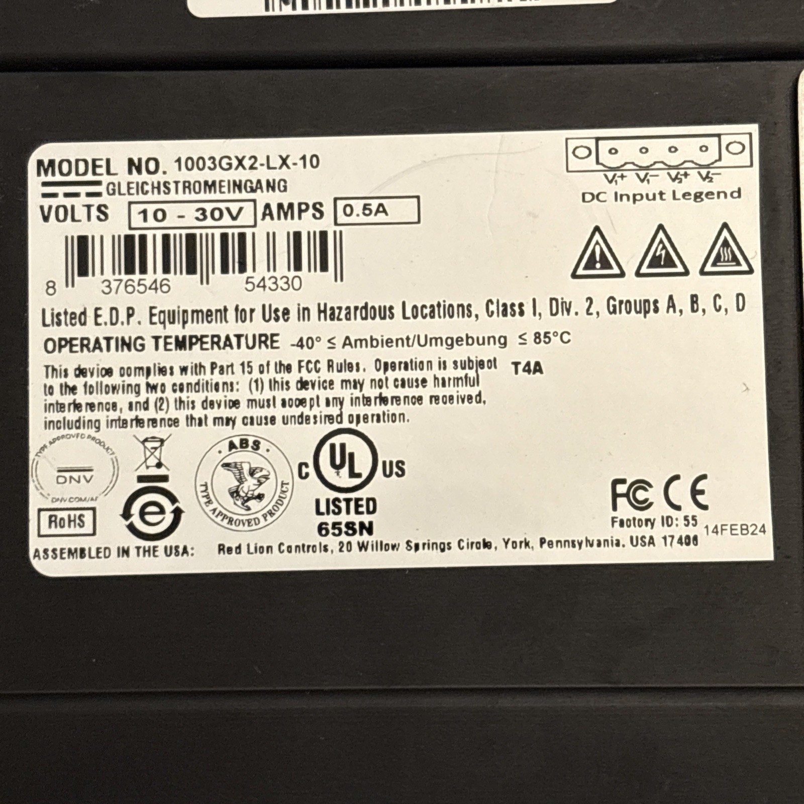 RED LION CONTROLS N-Tron 1003GX2 3 Port Gigabit Ethernet Switch 1003GX2-LX-10