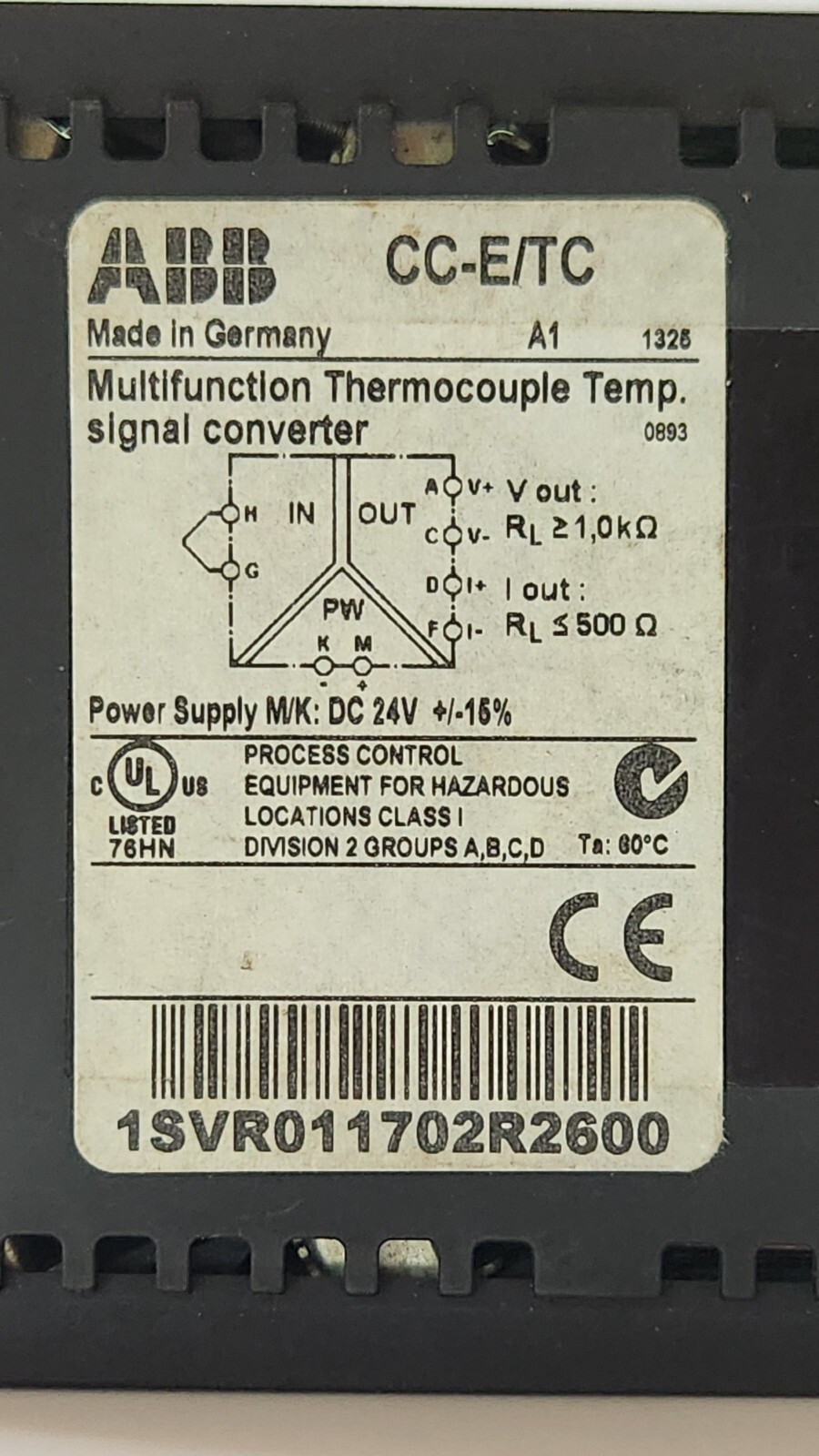 ABB CC-E/TC MULTIFUNCTION THERMOCOUPLE TEMP. SIGNAL CONVERTER INPUT 24V DC