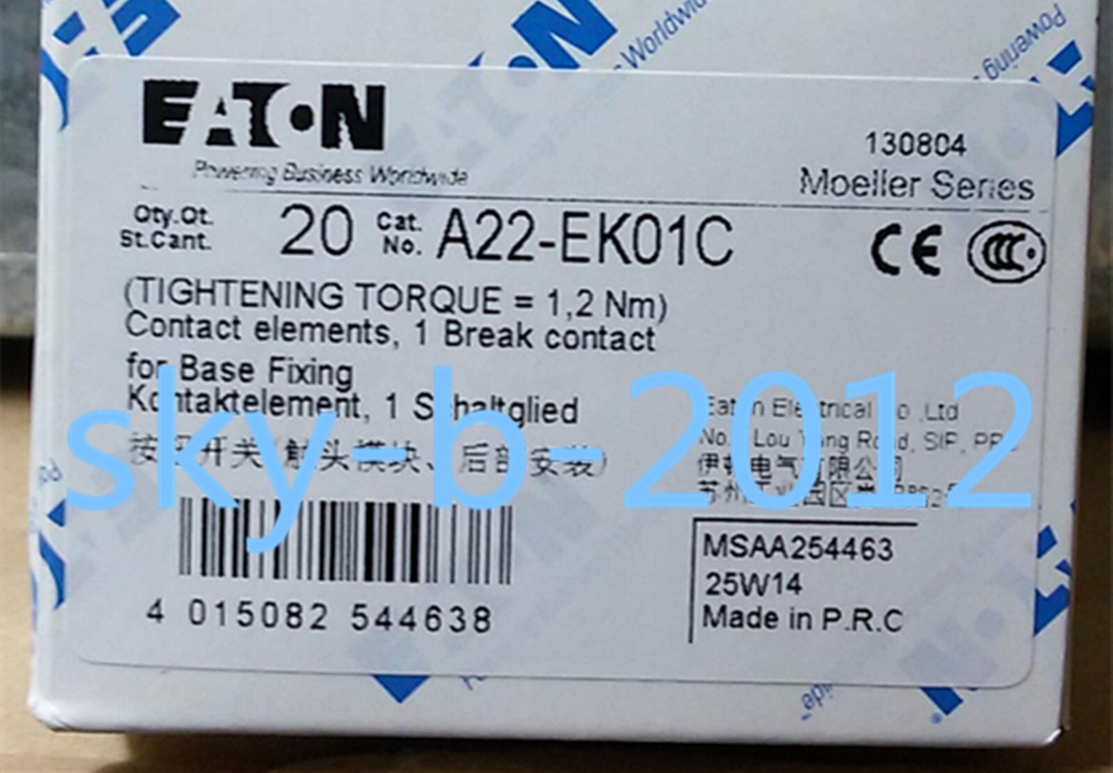 1 PCS NEW IN BOX EATON MOELLER Button contacts A22-EK01C