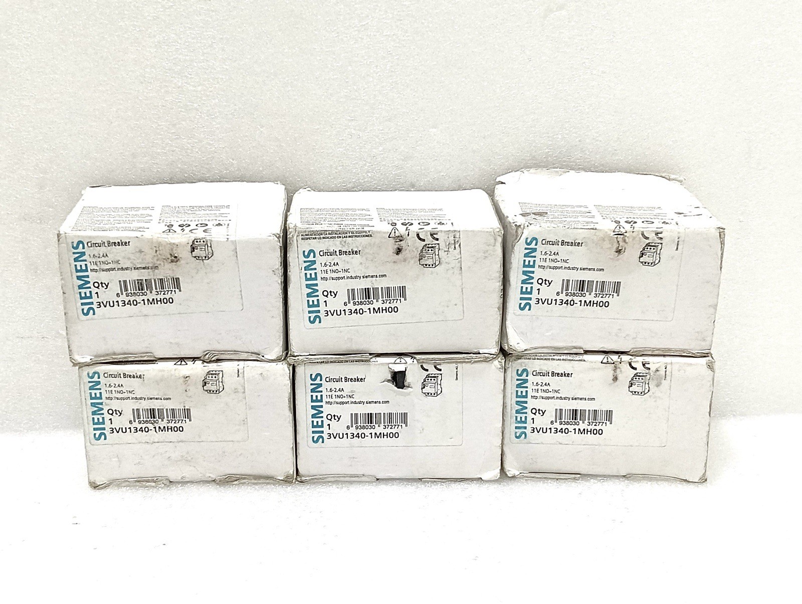 (Lot of 6) Siemens 3VU1340-1MH00 Motor Protection Circuit Breaker 1.6-2.4A – New