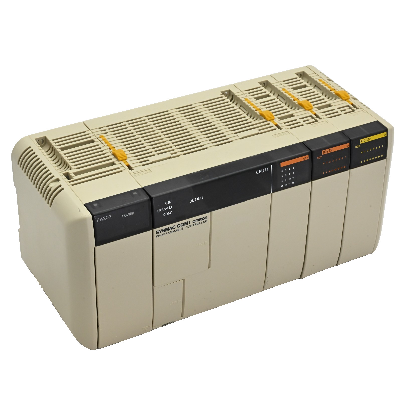 Omron PLC Assembly CQM1-PA203, CQM1-CPU11, CQM1-ID212, CQM1-OC222, CQM1-CPU11-9