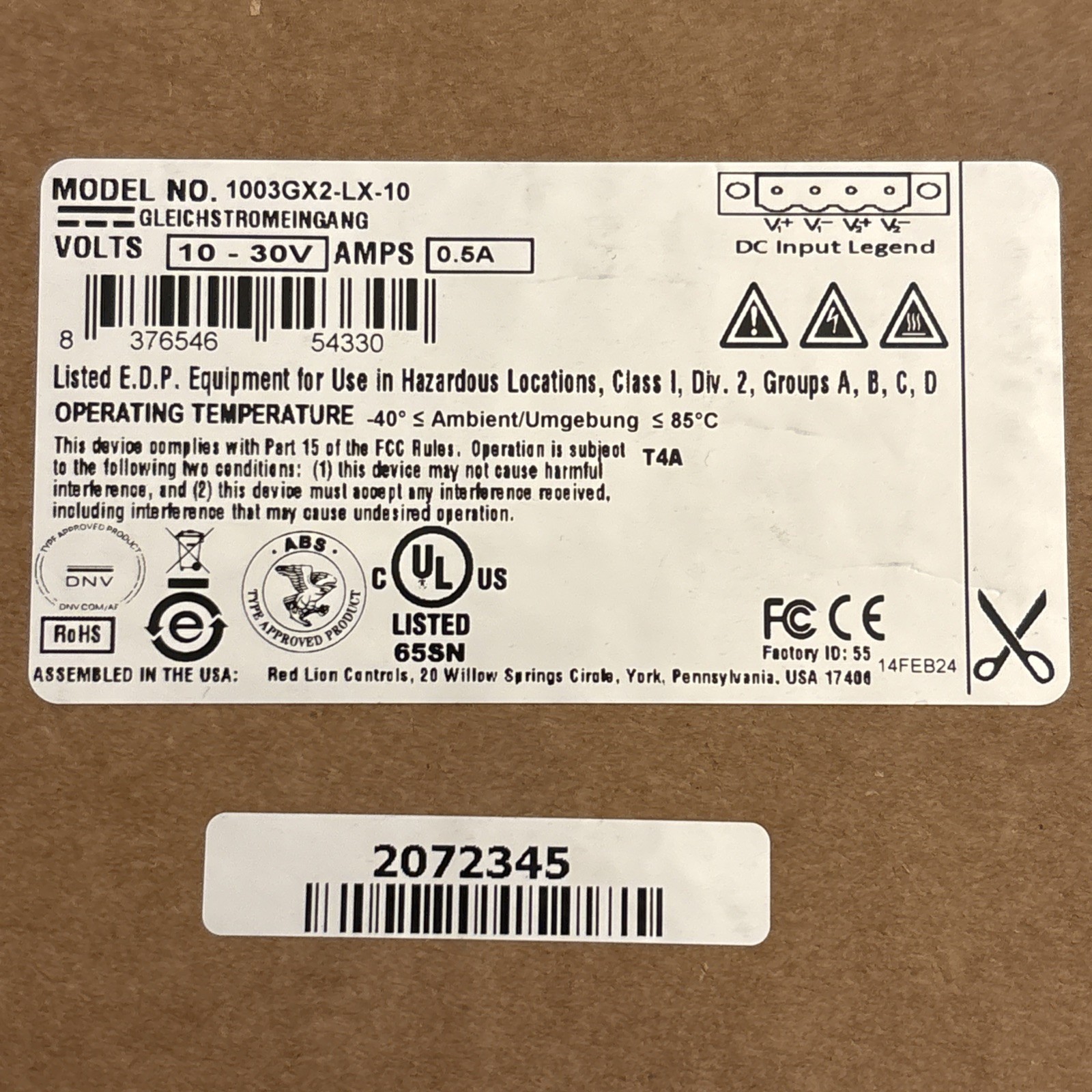 RED LION CONTROLS N-Tron 1003GX2 3 Port Gigabit Ethernet Switch 1003GX2-LX-10