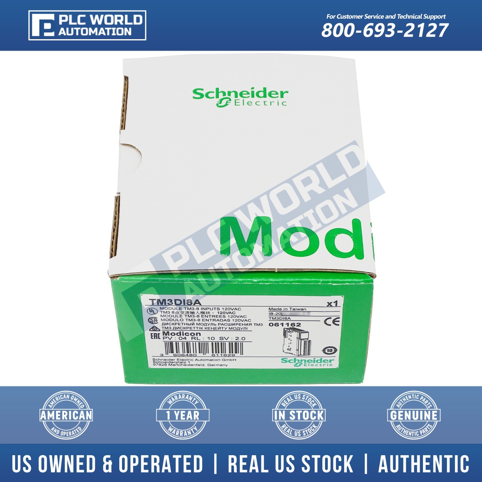 Schneider TM3DI8A Modicon TM3-8 Discrete Input Module Screw Terminals, Brand New