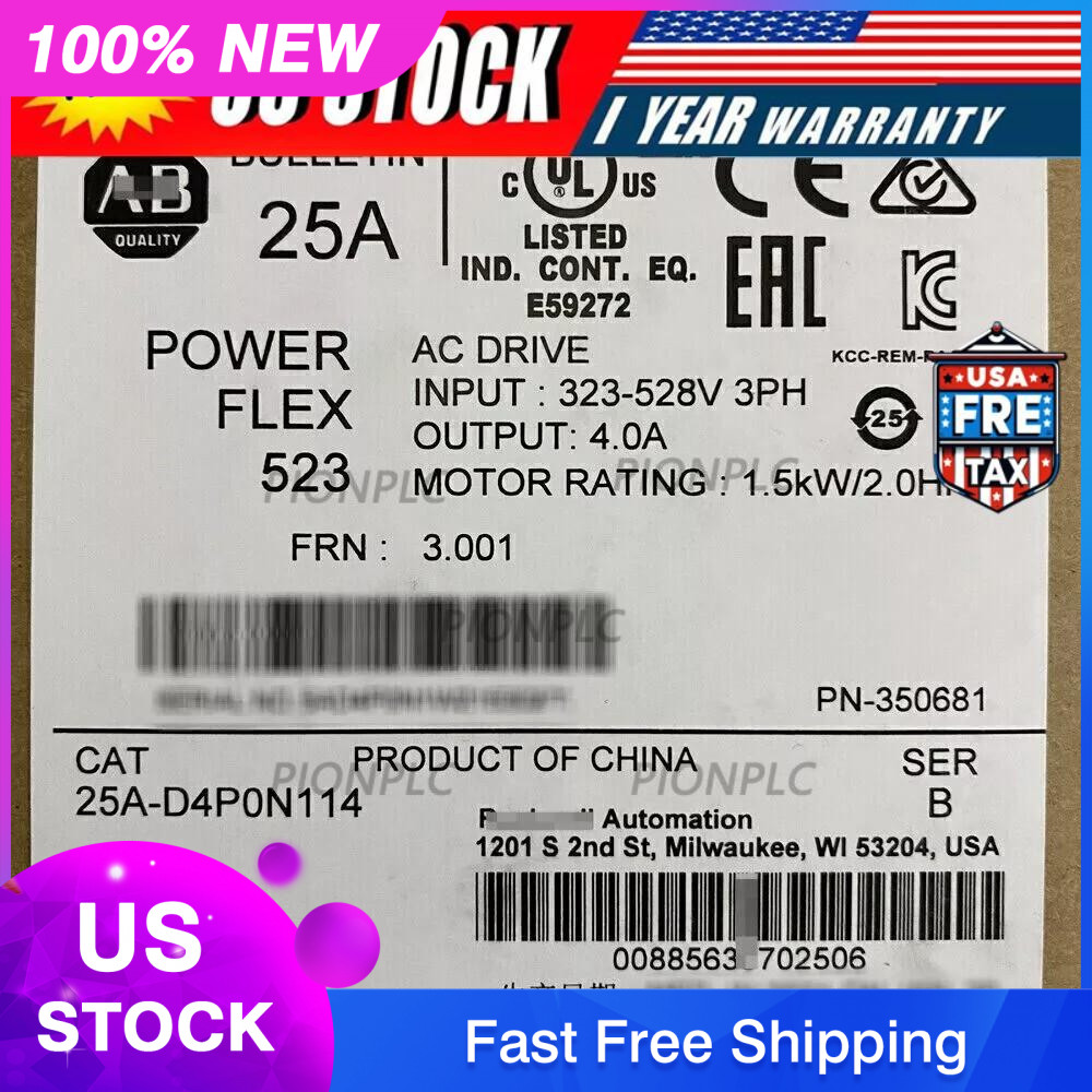 New Sealed AB 25A-D4P0N114 SER B PowerFlex 523 AC Drive 1.5kW 2HP US Free Tax