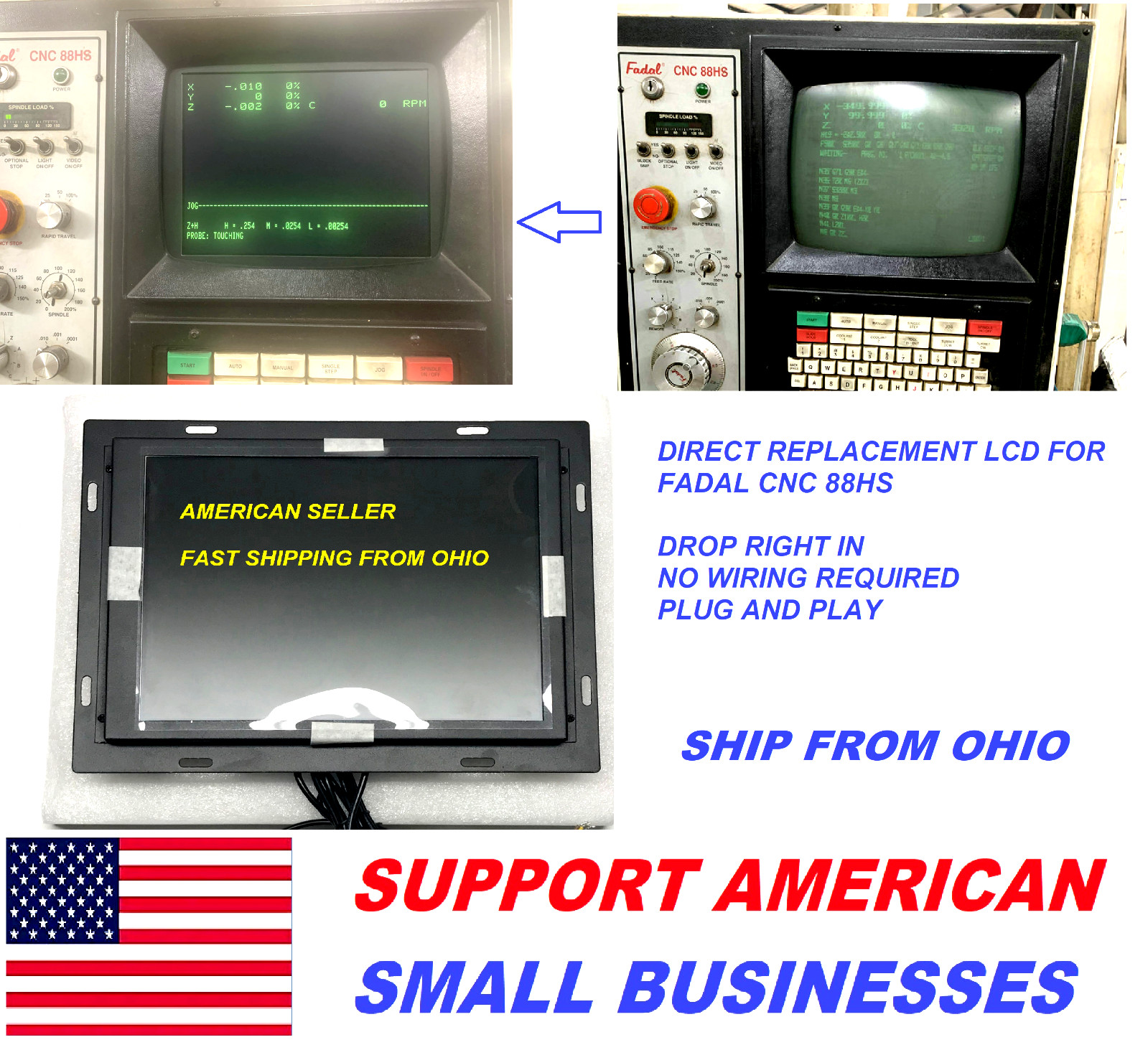 FADAL CNC88HS CNC88 monitor DIRECT REPLACEMENT LCD FOR CRT RETRIOT