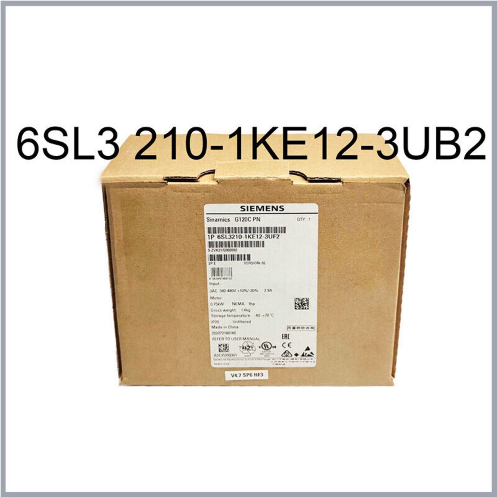 New Siemens 6SL3210-1KE12-3UB2 6SL32101KE123UB2 G120C RATED POWER 0,75KW