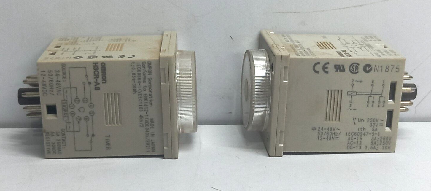 Omron H3CR-A8 Timer 24-48V 50/60Hz 12-48Vdc 5A 250Vac -2pc lot