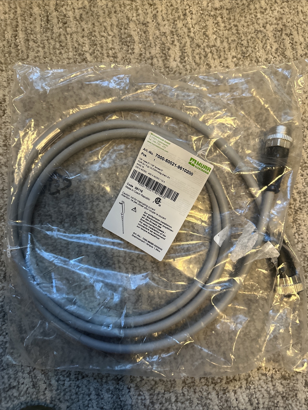 MURR ELEKTRONIK 7000-50021-9610100 – 7/8” male 0° / 7/8” female 0°