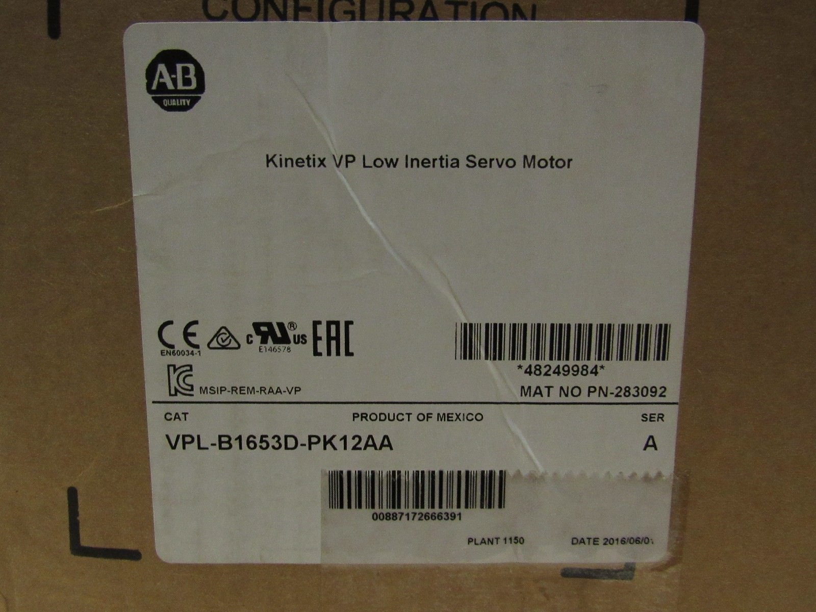 NEW SEALED ALLEN-BRADELY VPL-B1653D-PK12AA SER A 3000rpm Low Inertia Servo Motor