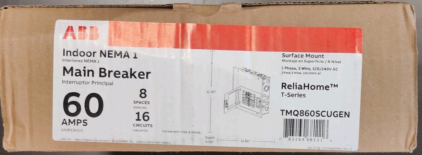 ABB TMQ860SCUGEN 60A Dual Main Generator Panel 8-Space Transfer Switch 120/240V
