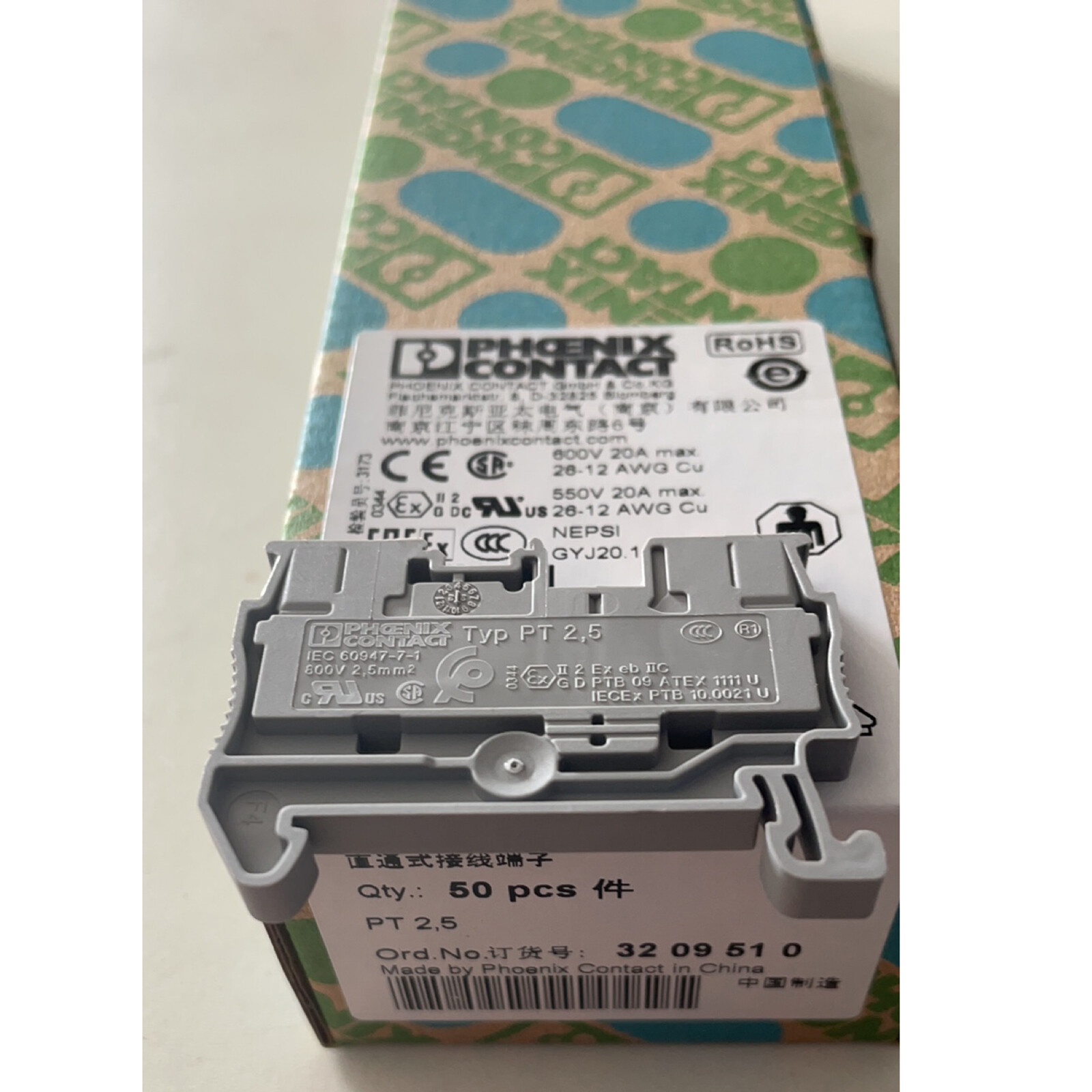 50Pcs/Box NEW For PHOENIX CONTACT Feed-through terminal block PT 2,5 3209510 #F