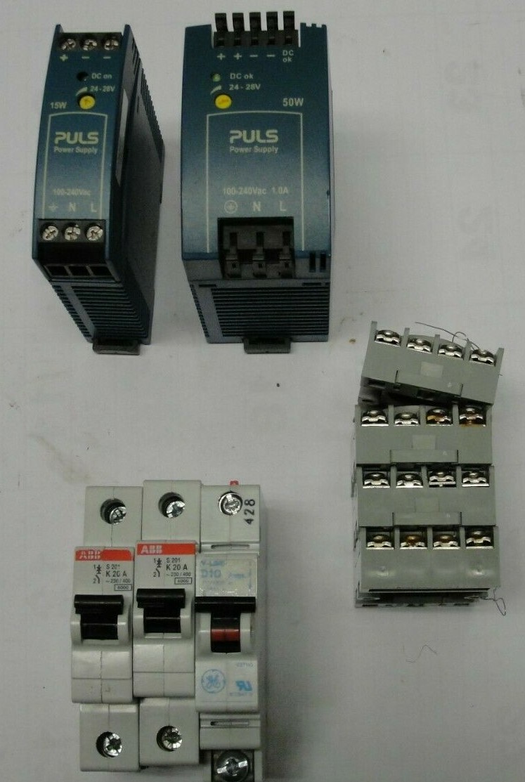 Lot of 9 Dayton GE ABB PULS power supplies relay base sockets circiut breakers