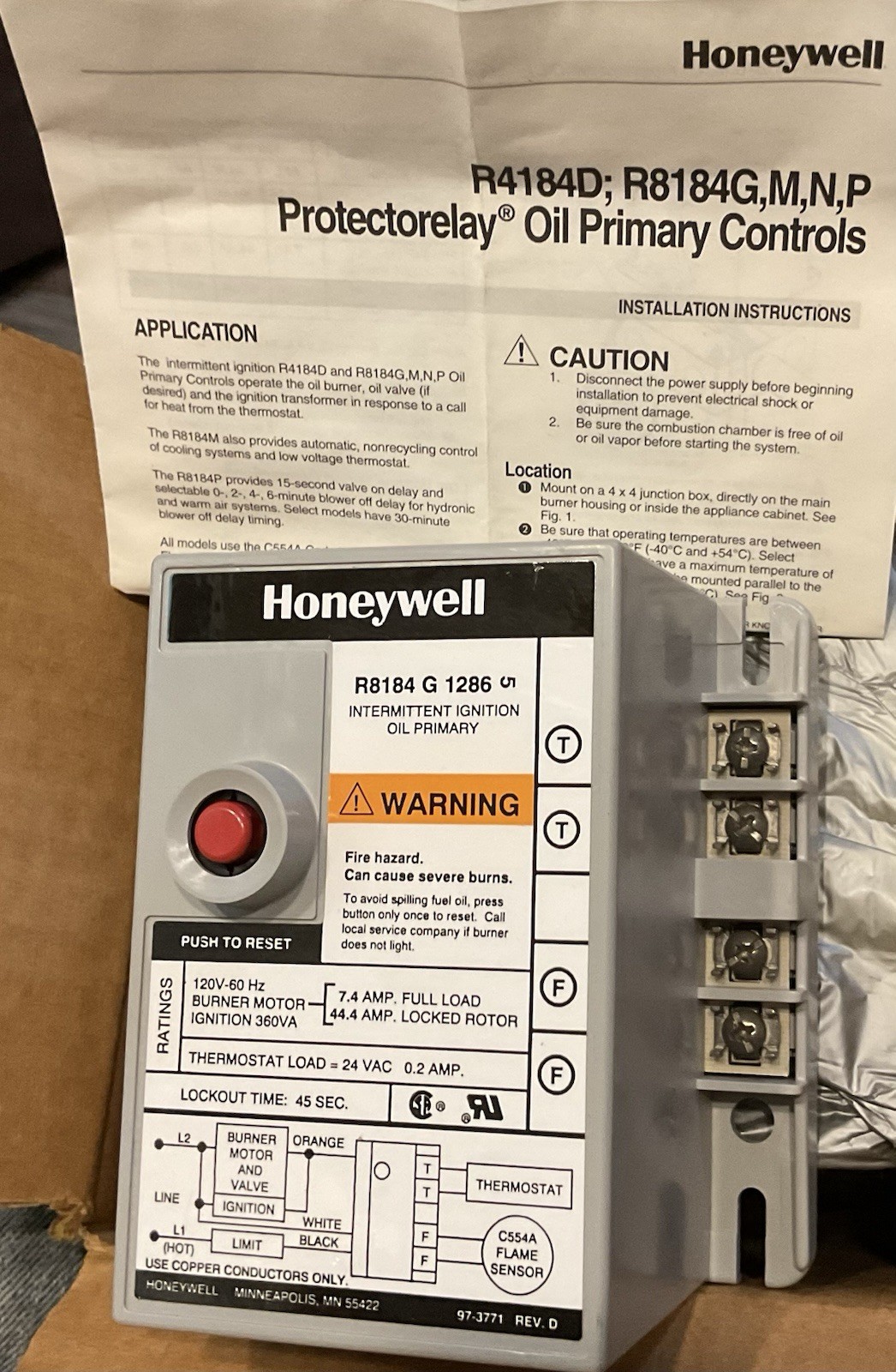 HONEYWELL R8184G 1286 PROTECTORELAY OIL BURNER CONTROL